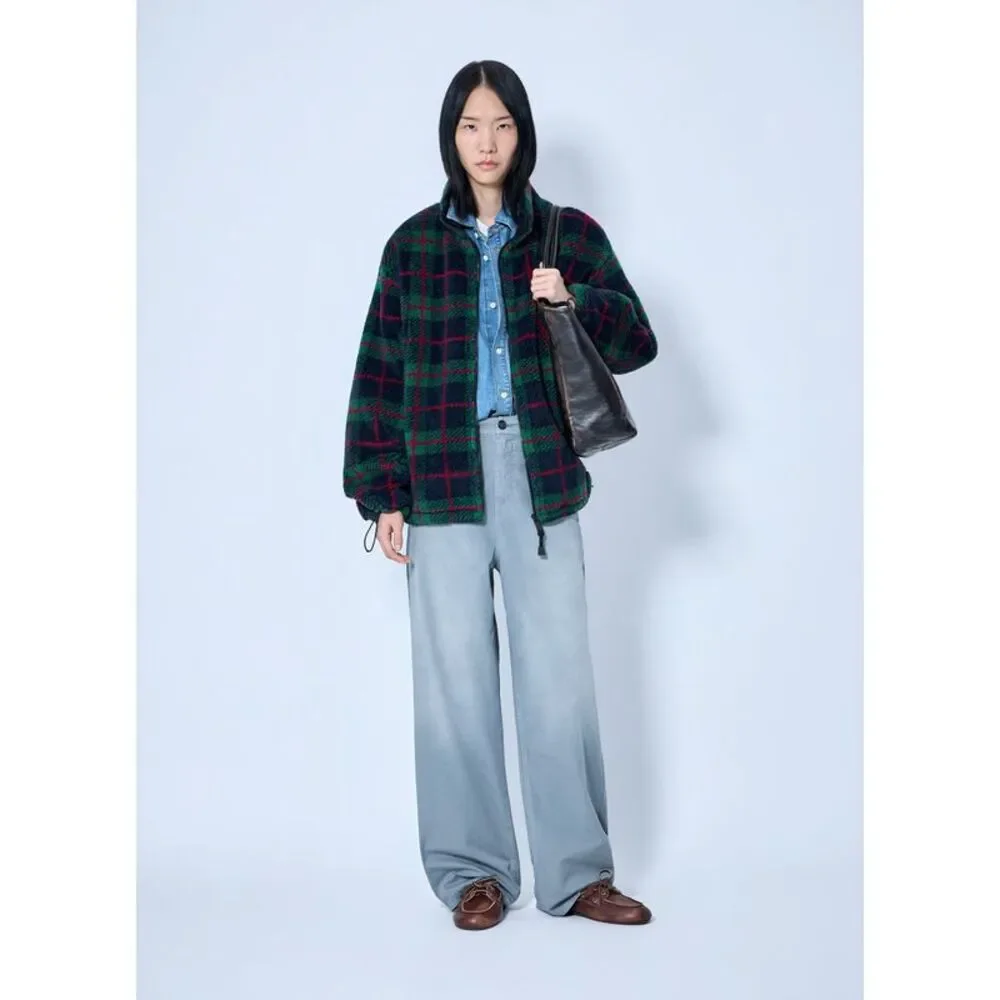 Miu Miu Women Checked Teddy Zipper Jacket - Picture 2 of 6